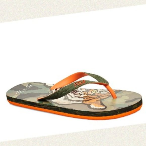 Polo Ralph Lauren Whitlebury II Tiger Camo Print Flip Flop Sandals - Picture 2 of 5